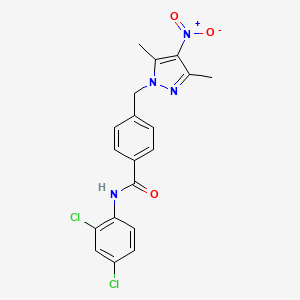 molecular formula C19H16Cl2N4O3 B10901924 N-(2,4-dichlorophenyl)-4-[(3,5-dimethyl-4-nitro-1H-pyrazol-1-yl)methyl]benzamide 