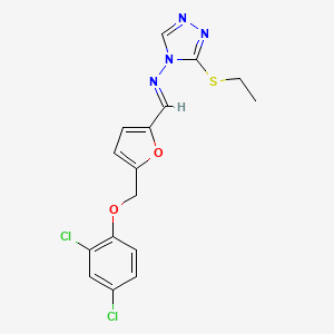 molecular formula C16H14Cl2N4O2S B10901931 N-[(E)-{5-[(2,4-dichlorophenoxy)methyl]furan-2-yl}methylidene]-3-(ethylsulfanyl)-4H-1,2,4-triazol-4-amine 