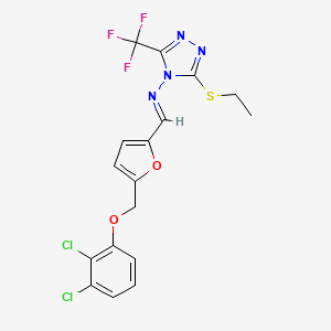 molecular formula C17H13Cl2F3N4O2S B10901951 N-[(E)-{5-[(2,3-dichlorophenoxy)methyl]furan-2-yl}methylidene]-3-(ethylsulfanyl)-5-(trifluoromethyl)-4H-1,2,4-triazol-4-amine 