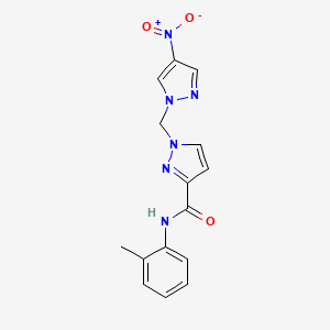 molecular formula C15H14N6O3 B10902040 N-(2-methylphenyl)-1-[(4-nitro-1H-pyrazol-1-yl)methyl]-1H-pyrazole-3-carboxamide 