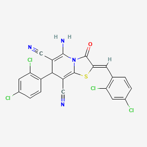 molecular formula C22H10Cl4N4OS B10902046 (2Z)-5-amino-2-(2,4-dichlorobenzylidene)-7-(2,4-dichlorophenyl)-3-oxo-2,3-dihydro-7H-[1,3]thiazolo[3,2-a]pyridine-6,8-dicarbonitrile 