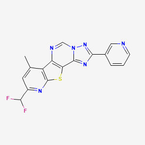 molecular formula C17H10F2N6S B10902065 13-(difluoromethyl)-11-methyl-4-pyridin-3-yl-16-thia-3,5,6,8,14-pentazatetracyclo[7.7.0.02,6.010,15]hexadeca-1(9),2,4,7,10(15),11,13-heptaene 