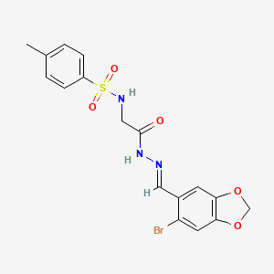 molecular formula C17H16BrN3O5S B10902082 N-(2-{(2E)-2-[(6-bromo-1,3-benzodioxol-5-yl)methylidene]hydrazinyl}-2-oxoethyl)-4-methylbenzenesulfonamide (non-preferred name) 