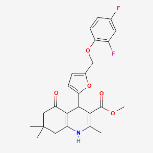 molecular formula C25H25F2NO5 B10902113 Methyl 4-{5-[(2,4-difluorophenoxy)methyl]furan-2-yl}-2,7,7-trimethyl-5-oxo-1,4,5,6,7,8-hexahydroquinoline-3-carboxylate 