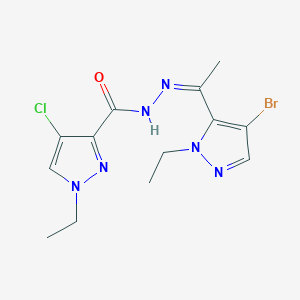 molecular formula C13H16BrClN6O B10902150 N'-[(1Z)-1-(4-bromo-1-ethyl-1H-pyrazol-5-yl)ethylidene]-4-chloro-1-ethyl-1H-pyrazole-3-carbohydrazide 