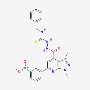 molecular formula C23H21N7O3S B10902209 N-benzyl-2-{[1,3-dimethyl-6-(3-nitrophenyl)-1H-pyrazolo[3,4-b]pyridin-4-yl]carbonyl}hydrazinecarbothioamide 