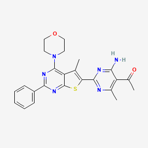 molecular formula C24H24N6O2S B10902330 1-{4-Amino-6-methyl-2-[5-methyl-4-(morpholin-4-yl)-2-phenylthieno[2,3-d]pyrimidin-6-yl]pyrimidin-5-yl}ethanone 