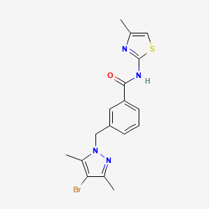 molecular formula C17H17BrN4OS B10902346 3-[(4-bromo-3,5-dimethyl-1H-pyrazol-1-yl)methyl]-N-(4-methyl-1,3-thiazol-2-yl)benzamide 