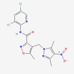 molecular formula C16H14Cl2N6O4 B10902366 N-(3,5-dichloropyridin-2-yl)-4-[(3,5-dimethyl-4-nitro-1H-pyrazol-1-yl)methyl]-5-methyl-1,2-oxazole-3-carboxamide 