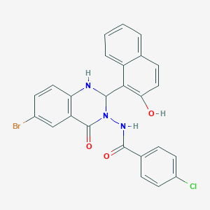 molecular formula C25H17BrClN3O3 B10902381 N-[6-bromo-2-(2-hydroxynaphthalen-1-yl)-4-oxo-1,4-dihydroquinazolin-3(2H)-yl]-4-chlorobenzamide 