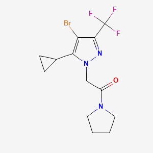 molecular formula C13H15BrF3N3O B10902410 2-[4-bromo-5-cyclopropyl-3-(trifluoromethyl)-1H-pyrazol-1-yl]-1-(pyrrolidin-1-yl)ethanone 