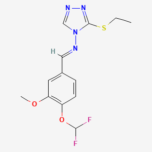 molecular formula C13H14F2N4O2S B10902468 N-{(E)-[4-(difluoromethoxy)-3-methoxyphenyl]methylidene}-3-(ethylsulfanyl)-4H-1,2,4-triazol-4-amine 