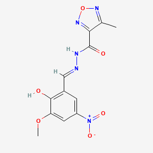 molecular formula C12H11N5O6 B10902524 N'-[(E)-(5-methoxy-3-nitro-6-oxocyclohexa-2,4-dien-1-ylidene)methyl]-4-methyl-1,2,5-oxadiazole-3-carbohydrazide 