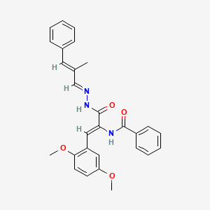 molecular formula C28H27N3O4 B10902535 N-[(1Z)-1-(2,5-dimethoxyphenyl)-3-{(2E)-2-[(2E)-2-methyl-3-phenylprop-2-en-1-ylidene]hydrazinyl}-3-oxoprop-1-en-2-yl]benzamide 