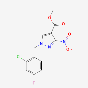 molecular formula C12H9ClFN3O4 B10902556 Methyl 1-(2-chloro-4-fluorobenzyl)-3-nitro-1H-pyrazole-4-carboxylate 