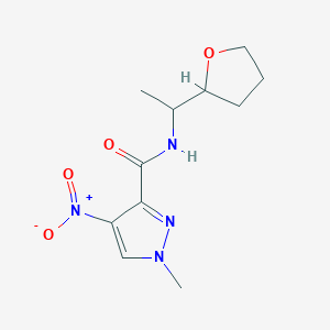 molecular formula C11H16N4O4 B10902645 1-methyl-4-nitro-N-[1-(tetrahydrofuran-2-yl)ethyl]-1H-pyrazole-3-carboxamide 