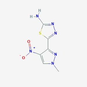 molecular formula C6H6N6O2S B10902683 5-(1-Methyl-4-nitro-1H-pyrazol-3-yl)-1,3,4-thiadiazol-2-amine 