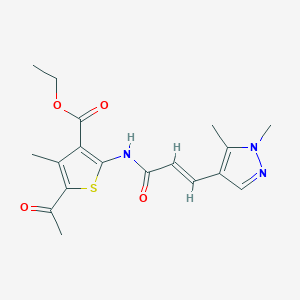 molecular formula C18H21N3O4S B10902686 ethyl 5-acetyl-2-{[(2E)-3-(1,5-dimethyl-1H-pyrazol-4-yl)prop-2-enoyl]amino}-4-methylthiophene-3-carboxylate 