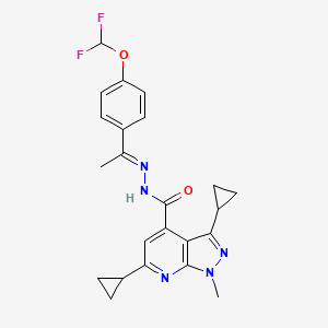 molecular formula C23H23F2N5O2 B10902730 3,6-dicyclopropyl-N'-{(1E)-1-[4-(difluoromethoxy)phenyl]ethylidene}-1-methyl-1H-pyrazolo[3,4-b]pyridine-4-carbohydrazide 