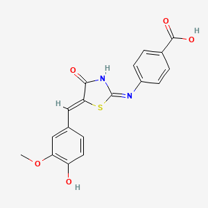 molecular formula C18H14N2O5S B10902765 4-{[(2E,5Z)-5-(4-hydroxy-3-methoxybenzylidene)-4-oxo-1,3-thiazolidin-2-ylidene]amino}benzoic acid 