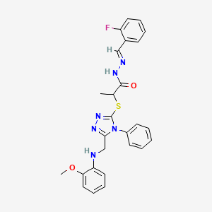 molecular formula C26H25FN6O2S B10902826 N'-[(E)-(2-fluorophenyl)methylidene]-2-[(5-{[(2-methoxyphenyl)amino]methyl}-4-phenyl-4H-1,2,4-triazol-3-yl)sulfanyl]propanehydrazide 