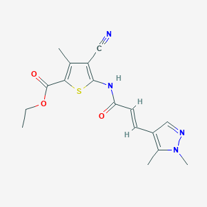 molecular formula C17H18N4O3S B10902836 ethyl 4-cyano-5-{[(2E)-3-(1,5-dimethyl-1H-pyrazol-4-yl)prop-2-enoyl]amino}-3-methylthiophene-2-carboxylate 