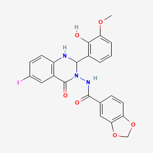 molecular formula C23H18IN3O6 B10902928 N-[2-(2-hydroxy-3-methoxyphenyl)-6-iodo-4-oxo-1,4-dihydroquinazolin-3(2H)-yl]-1,3-benzodioxole-5-carboxamide 