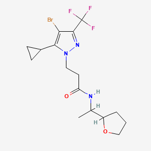 molecular formula C16H21BrF3N3O2 B10902949 3-[4-bromo-5-cyclopropyl-3-(trifluoromethyl)-1H-pyrazol-1-yl]-N-[1-(tetrahydrofuran-2-yl)ethyl]propanamide 