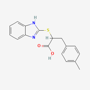 molecular formula C17H16N2O2S B10902950 2-(1H-benzimidazol-2-ylsulfanyl)-3-(4-methylphenyl)propanoic acid 