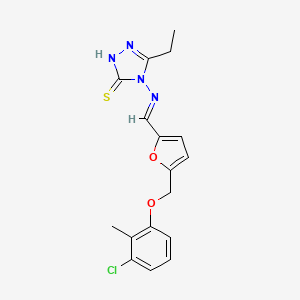 molecular formula C17H17ClN4O2S B10903028 4-{[(E)-{5-[(3-chloro-2-methylphenoxy)methyl]furan-2-yl}methylidene]amino}-5-ethyl-4H-1,2,4-triazole-3-thiol 