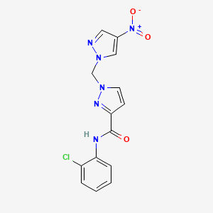 molecular formula C14H11ClN6O3 B10903032 N-(2-chlorophenyl)-1-[(4-nitro-1H-pyrazol-1-yl)methyl]-1H-pyrazole-3-carboxamide 