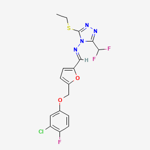 molecular formula C17H14ClF3N4O2S B10903045 N-[(E)-{5-[(3-chloro-4-fluorophenoxy)methyl]furan-2-yl}methylidene]-3-(difluoromethyl)-5-(ethylsulfanyl)-4H-1,2,4-triazol-4-amine 