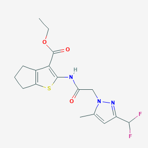 molecular formula C17H19F2N3O3S B10903060 ethyl 2-({[3-(difluoromethyl)-5-methyl-1H-pyrazol-1-yl]acetyl}amino)-5,6-dihydro-4H-cyclopenta[b]thiophene-3-carboxylate 