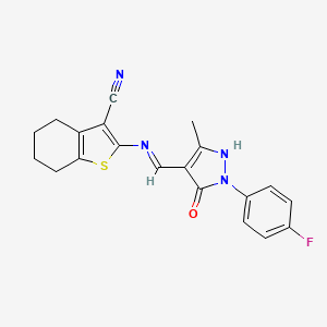 molecular formula C20H17FN4OS B10903064 2-[[(Z)-[1-(4-fluorophenyl)-3-methyl-5-oxopyrazol-4-ylidene]methyl]amino]-4,5,6,7-tetrahydro-1-benzothiophene-3-carbonitrile 