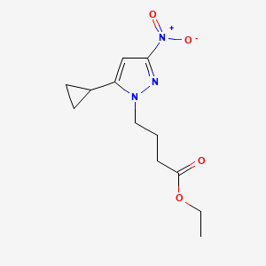 molecular formula C12H17N3O4 B10903147 ethyl 4-(5-cyclopropyl-3-nitro-1H-pyrazol-1-yl)butanoate 