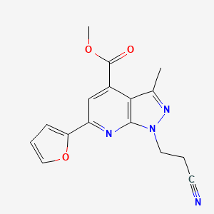 molecular formula C16H14N4O3 B10903188 methyl 1-(2-cyanoethyl)-6-(furan-2-yl)-3-methyl-1H-pyrazolo[3,4-b]pyridine-4-carboxylate 