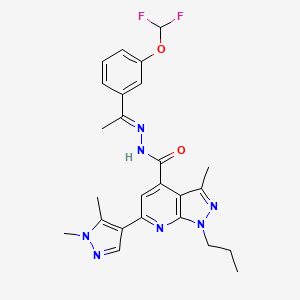 molecular formula C25H27F2N7O2 B10903284 N'-{(1E)-1-[3-(difluoromethoxy)phenyl]ethylidene}-6-(1,5-dimethyl-1H-pyrazol-4-yl)-3-methyl-1-propyl-1H-pyrazolo[3,4-b]pyridine-4-carbohydrazide 