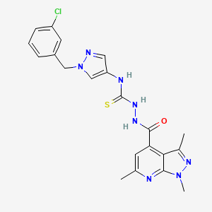 molecular formula C21H21ClN8OS B10903313 N-[1-(3-chlorobenzyl)-1H-pyrazol-4-yl]-2-[(1,3,6-trimethyl-1H-pyrazolo[3,4-b]pyridin-4-yl)carbonyl]hydrazinecarbothioamide 