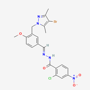 molecular formula C21H19BrClN5O4 B10903348 N'-[(E)-{3-[(4-bromo-3,5-dimethyl-1H-pyrazol-1-yl)methyl]-4-methoxyphenyl}methylidene]-2-chloro-4-nitrobenzohydrazide 