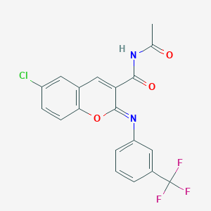 molecular formula C19H12ClF3N2O3 B10903396 (2Z)-N-acetyl-6-chloro-2-{[3-(trifluoromethyl)phenyl]imino}-2H-chromene-3-carboxamide 