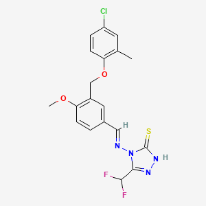 molecular formula C19H17ClF2N4O2S B10903413 4-{[(E)-{3-[(4-chloro-2-methylphenoxy)methyl]-4-methoxyphenyl}methylidene]amino}-5-(difluoromethyl)-4H-1,2,4-triazole-3-thiol 