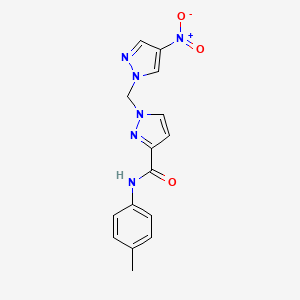 molecular formula C15H14N6O3 B10903488 N-(4-methylphenyl)-1-[(4-nitro-1H-pyrazol-1-yl)methyl]-1H-pyrazole-3-carboxamide 