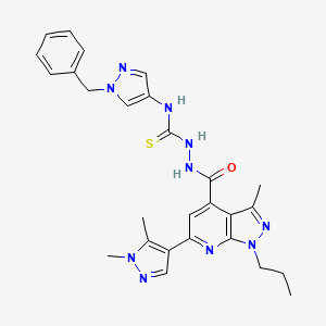 molecular formula C27H30N10OS B10903579 N-(1-benzyl-1H-pyrazol-4-yl)-2-{[6-(1,5-dimethyl-1H-pyrazol-4-yl)-3-methyl-1-propyl-1H-pyrazolo[3,4-b]pyridin-4-yl]carbonyl}hydrazinecarbothioamide 