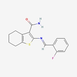 molecular formula C16H15FN2OS B10903601 2-{[(E)-(2-fluorophenyl)methylidene]amino}-4,5,6,7-tetrahydro-1-benzothiophene-3-carboxamide 