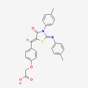 molecular formula C26H22N2O4S B10903672 {4-[(Z)-{(2Z)-3-(4-methylphenyl)-2-[(4-methylphenyl)imino]-4-oxo-1,3-thiazolidin-5-ylidene}methyl]phenoxy}acetic acid 