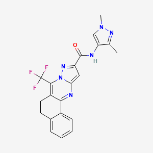 molecular formula C21H17F3N6O B10903765 N-(1,3-dimethyl-1H-pyrazol-4-yl)-7-(trifluoromethyl)-5,6-dihydrobenzo[h]pyrazolo[5,1-b]quinazoline-10-carboxamide 