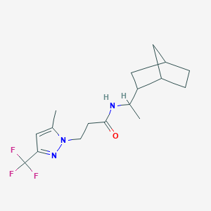 molecular formula C17H24F3N3O B10903770 N-[1-(bicyclo[2.2.1]hept-2-yl)ethyl]-3-[5-methyl-3-(trifluoromethyl)-1H-pyrazol-1-yl]propanamide 