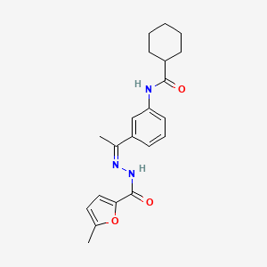 molecular formula C21H25N3O3 B10903780 Cyclohexanecarboxamide, N-[3-[1-(5-methyl-2-furoylhydrazono)ethyl]phenyl]- 