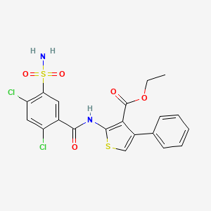molecular formula C20H16Cl2N2O5S2 B10903799 Ethyl 2-{[(2,4-dichloro-5-sulfamoylphenyl)carbonyl]amino}-4-phenylthiophene-3-carboxylate 