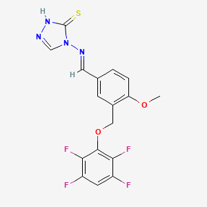molecular formula C17H12F4N4O2S B10903801 4-{[(E)-{4-methoxy-3-[(2,3,5,6-tetrafluorophenoxy)methyl]phenyl}methylidene]amino}-4H-1,2,4-triazole-3-thiol 